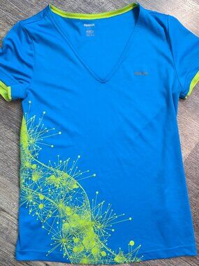 Reebok Active Top Short Sleeve Blue & Neon Green Sz Small